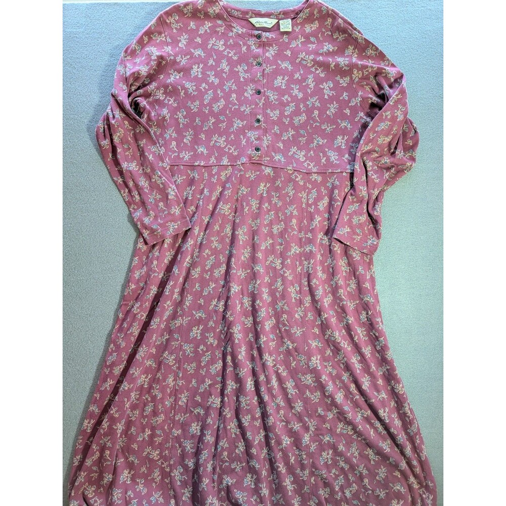 Eddie Bauer Women’s XL Burgundy Floral Cotton Henley Long Sleeve Maxi Dress
